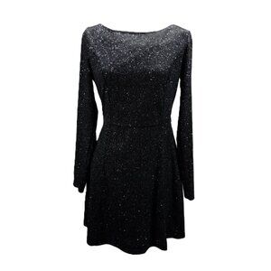 NWT Lulus Black Glitter Open-Back Long-Sleeve Mini Dress SZ L